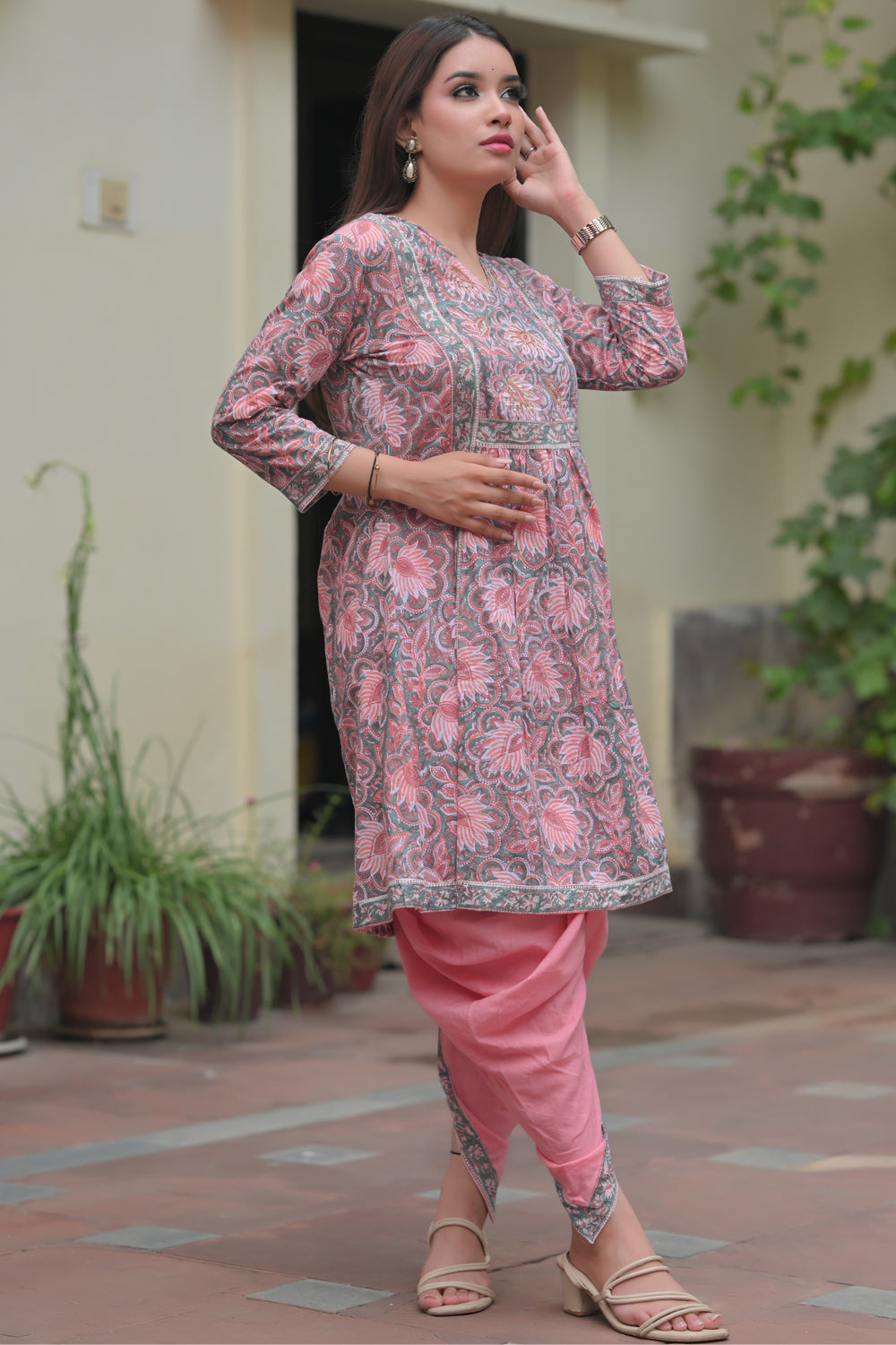 Pink Tribara Afghani Kurta With Dhoti Pants – Ethereal Outfitters